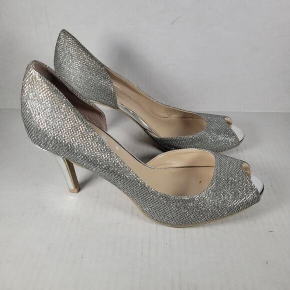Kelly & Katie Silver Open Toe Sparkle Misha 3.5" Heel Shoes Size 9 1/2M - Picture 3 of 10